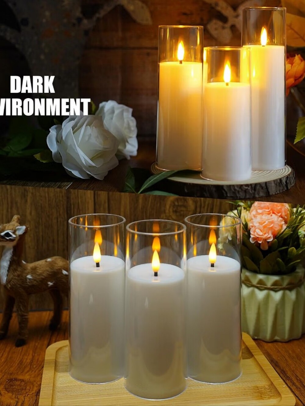 White LED Flameless Pillar Candles with Remote Set Of 9 - Picture 3 of 4